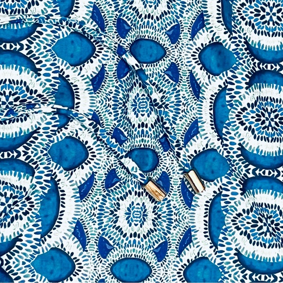 Cabana Life Dress Preppy Blue Geo Cinche/Adjustable/Waist UPF 50+ Cover-Up Sz L - Picture 4 of 12